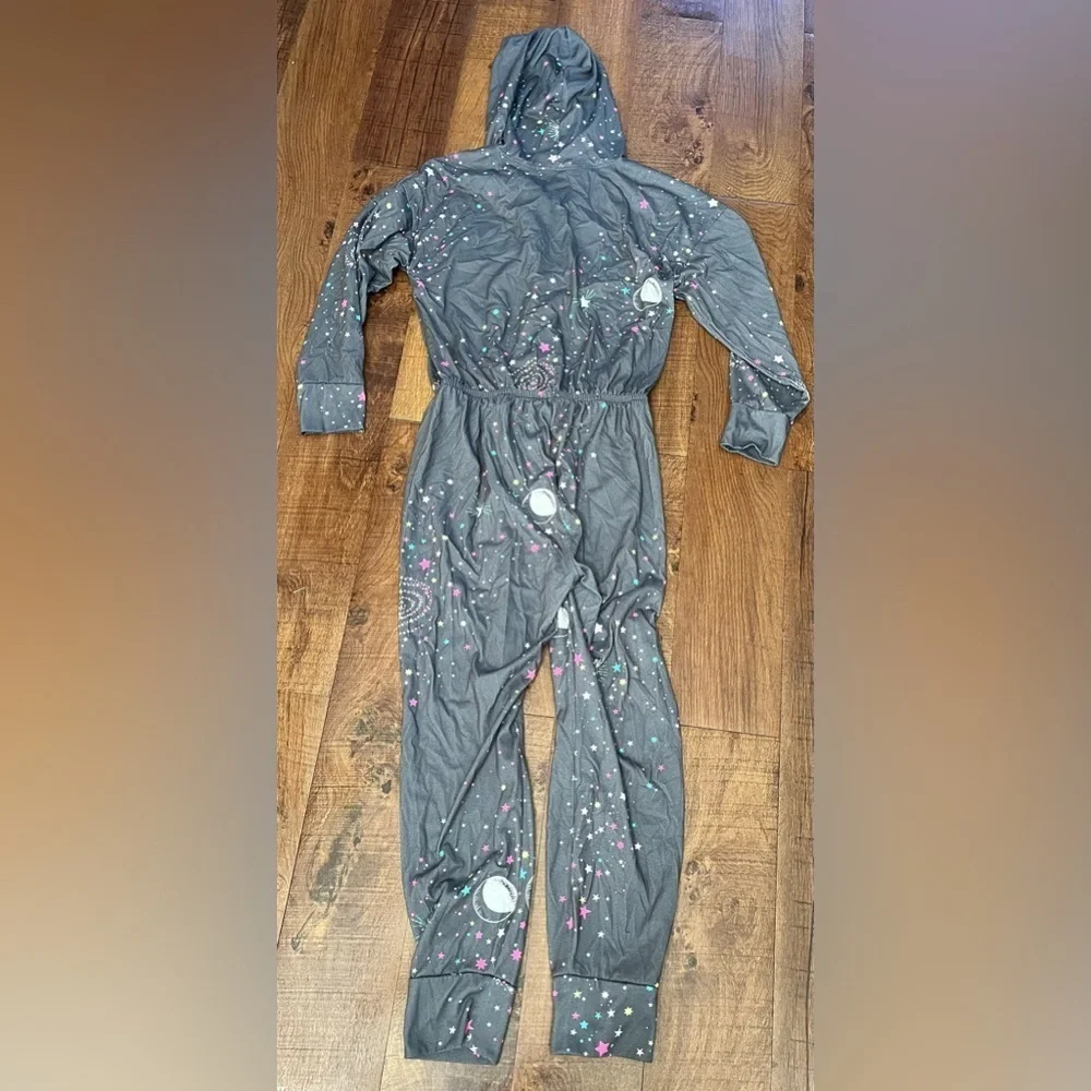 Justice girls one piece starry night pajamas girl Sz 16/18P hood